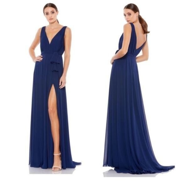 Ieena for Mac Duggal Navy Gown Size 2 NWT – Chiffon Formal Prom Graduation Dress - Picture 1 of 8